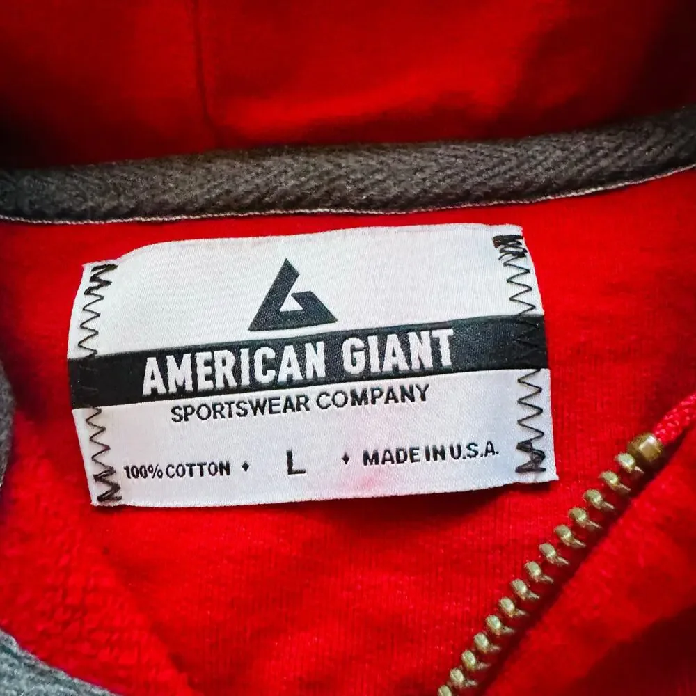 American Giant Sportswear Unisex VTG Red Cotton Full Zip Hoodie Sweatshirt Large - Picture 4 of 10